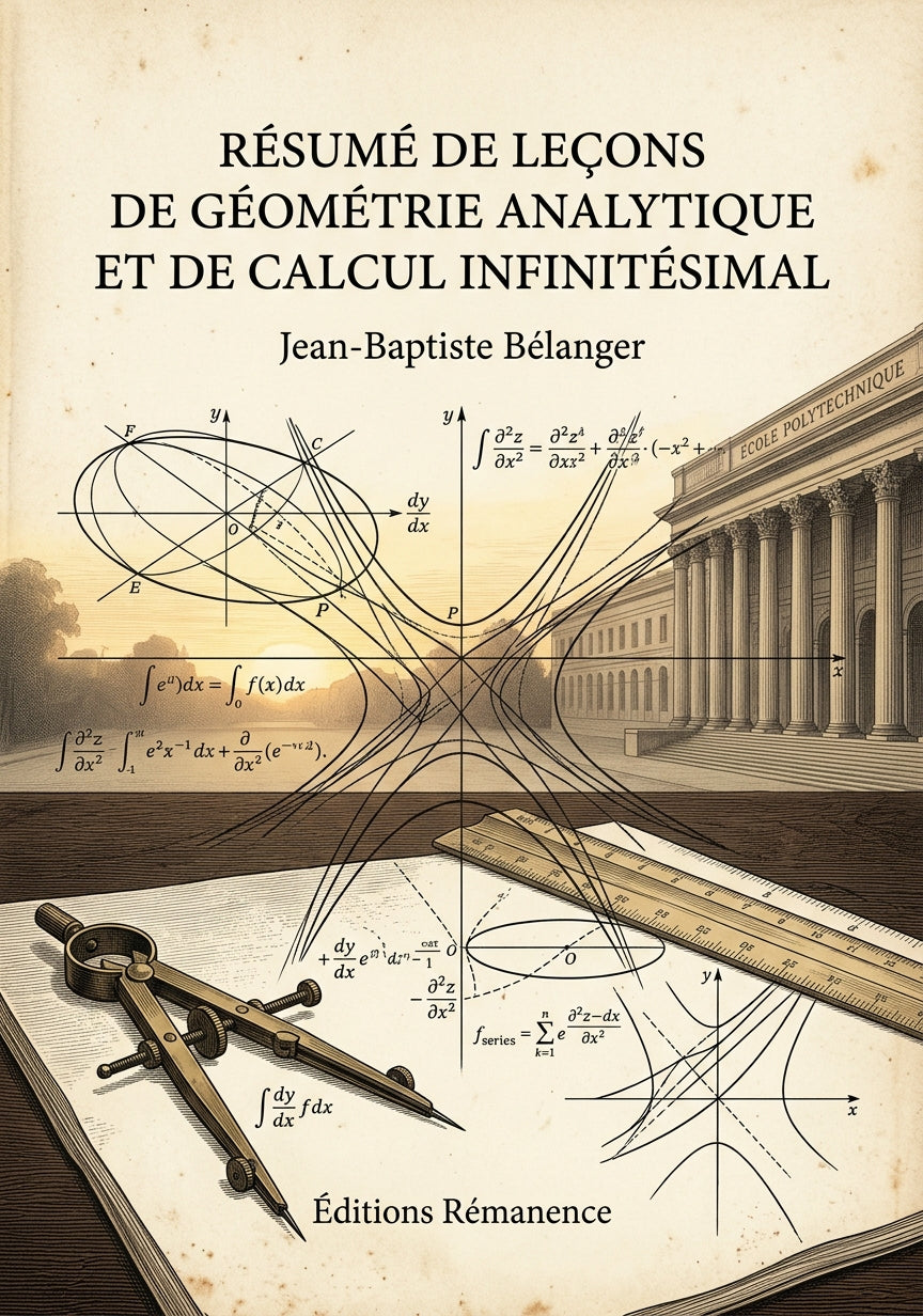 Livre Résumé de leçons de géométrie analytique et de calcul infinitésimal par Jean-Baptiste Bélanger - Couverture - Editions Remanence