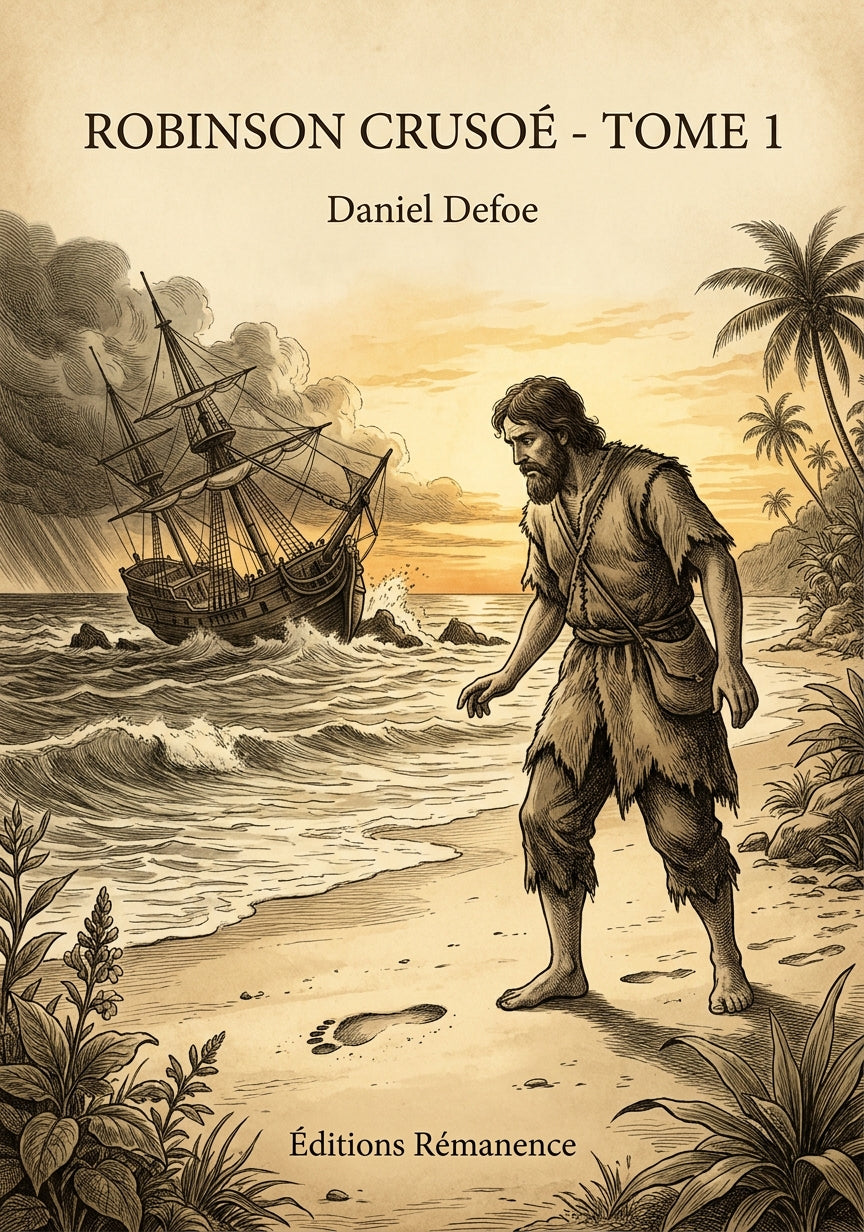 Livre Robinson Crusoé - Tome 1 par Daniel Defoe - Couverture - Editions Remanence