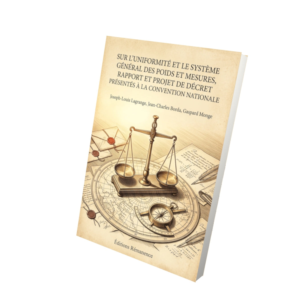 Livre Sur l'uniformité et le système général des poids et mesures, rapport et projet de décret présentés à la Convention nationale par Joseph-Louis Lagrange, Jean-Charles Borda, Gaspard Monge - Vue 3D - Editions Remanence