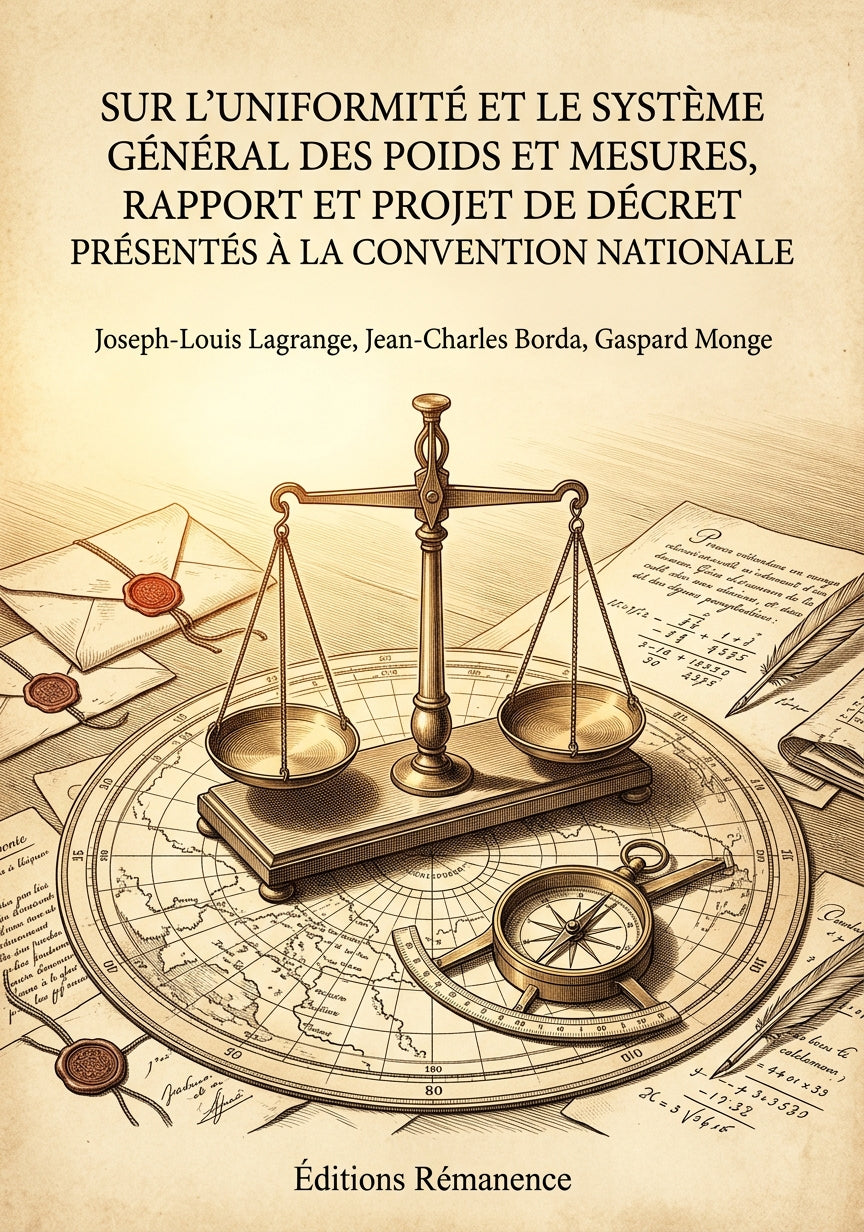 Livre Sur l'uniformité et le système général des poids et mesures, rapport et projet de décret présentés à la Convention nationale par Joseph-Louis Lagrange, Jean-Charles Borda, Gaspard Monge - Couverture - Editions Remanence