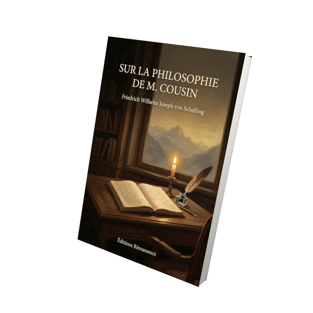 Livre Sur la philosophie de M. Cousin par Friedrich Wilhelm Joseph von Schelling - Vue 3D - Editions Remanence