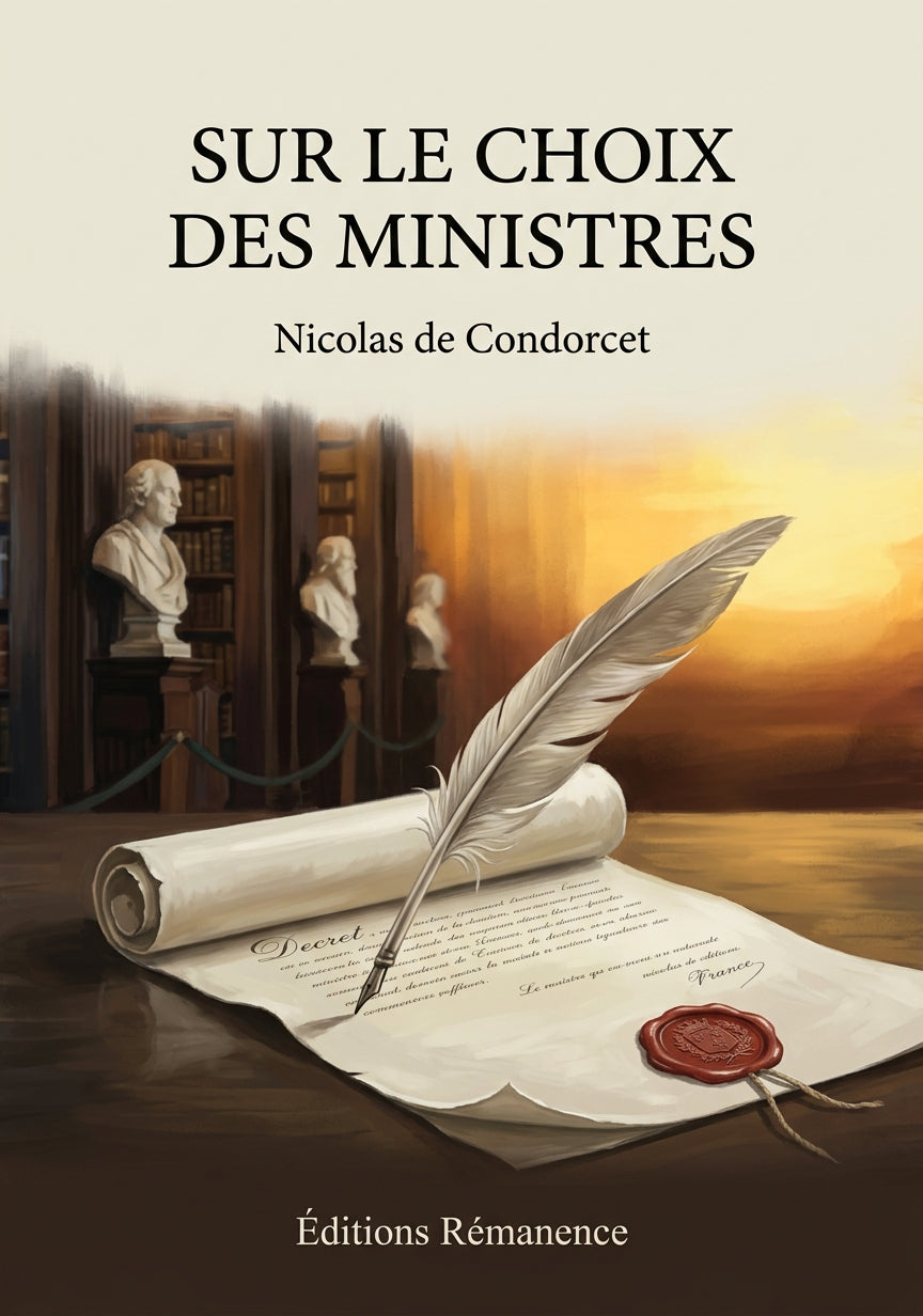 Livre Sur le choix des ministres par Nicolas de Condorcet - Couverture - Editions Remanence