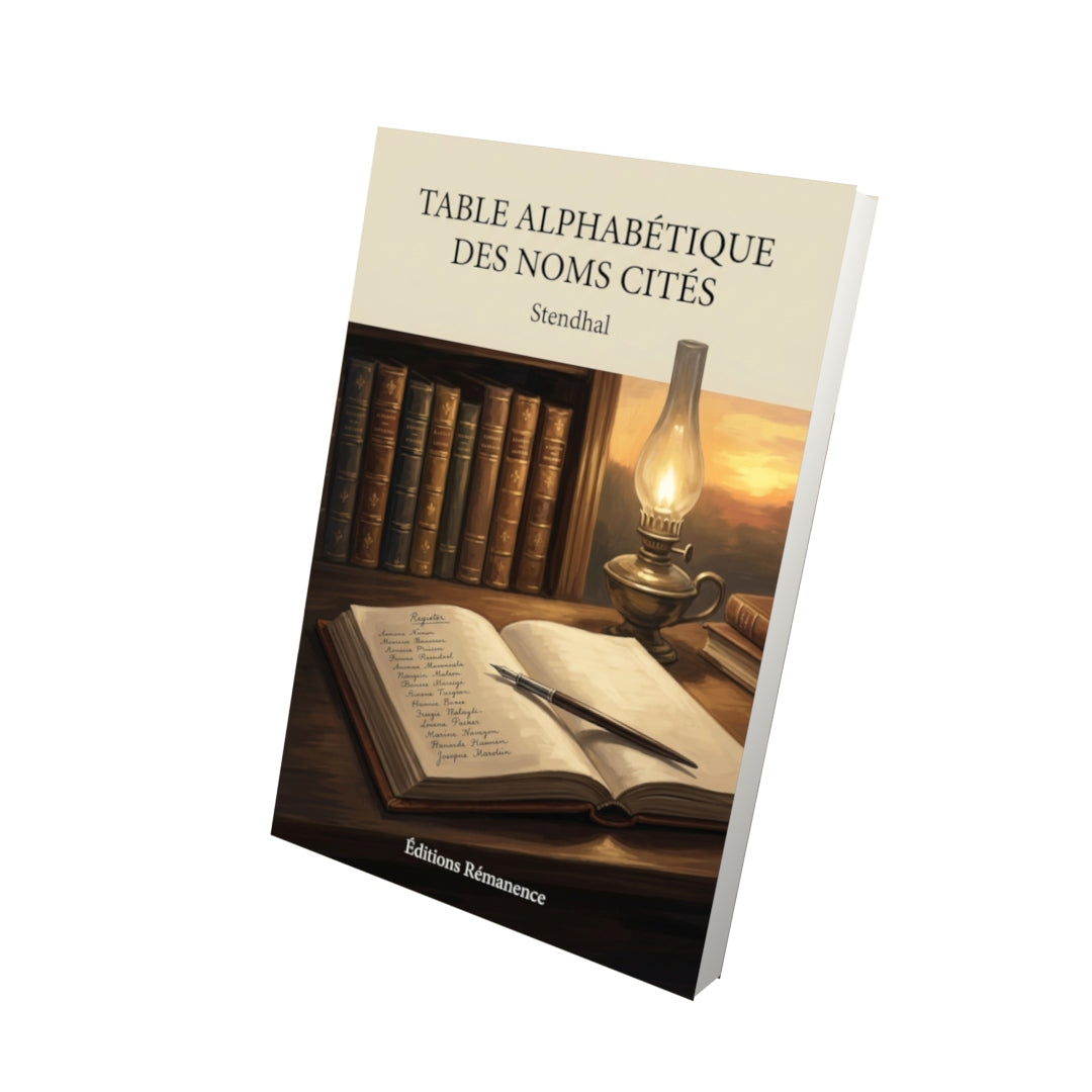 Livre Table alphabétique des noms cités par Stendhal - Vue 3D - Editions Remanence