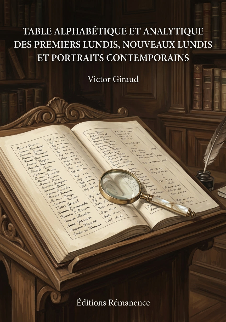 Livre Table alphabétique et analytique des Premiers lundis, Nouveaux lundis et Portraits contemporains par Victor Giraud - Couverture - Editions Remanence