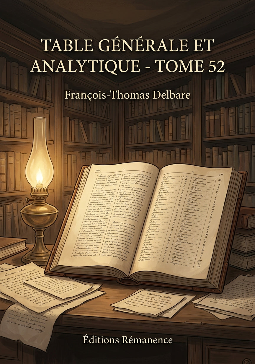 Livre Table générale et analytique - Tome 52 par François-Thomas Delbare - Couverture - Editions Remanence