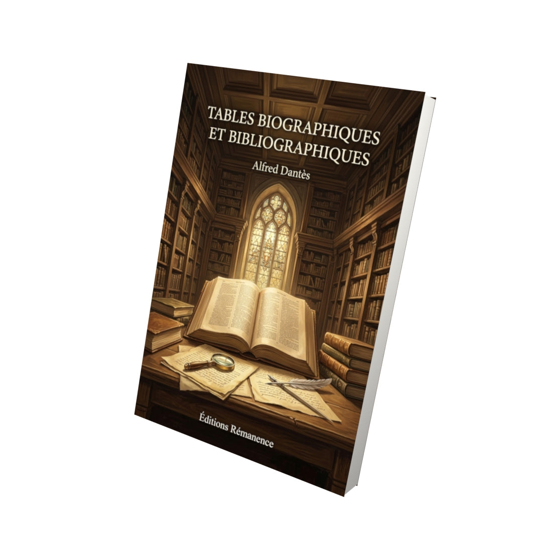 Livre Tables biographiques et bibliographiques par Alfred Dantès - Vue 3D - Editions Remanence