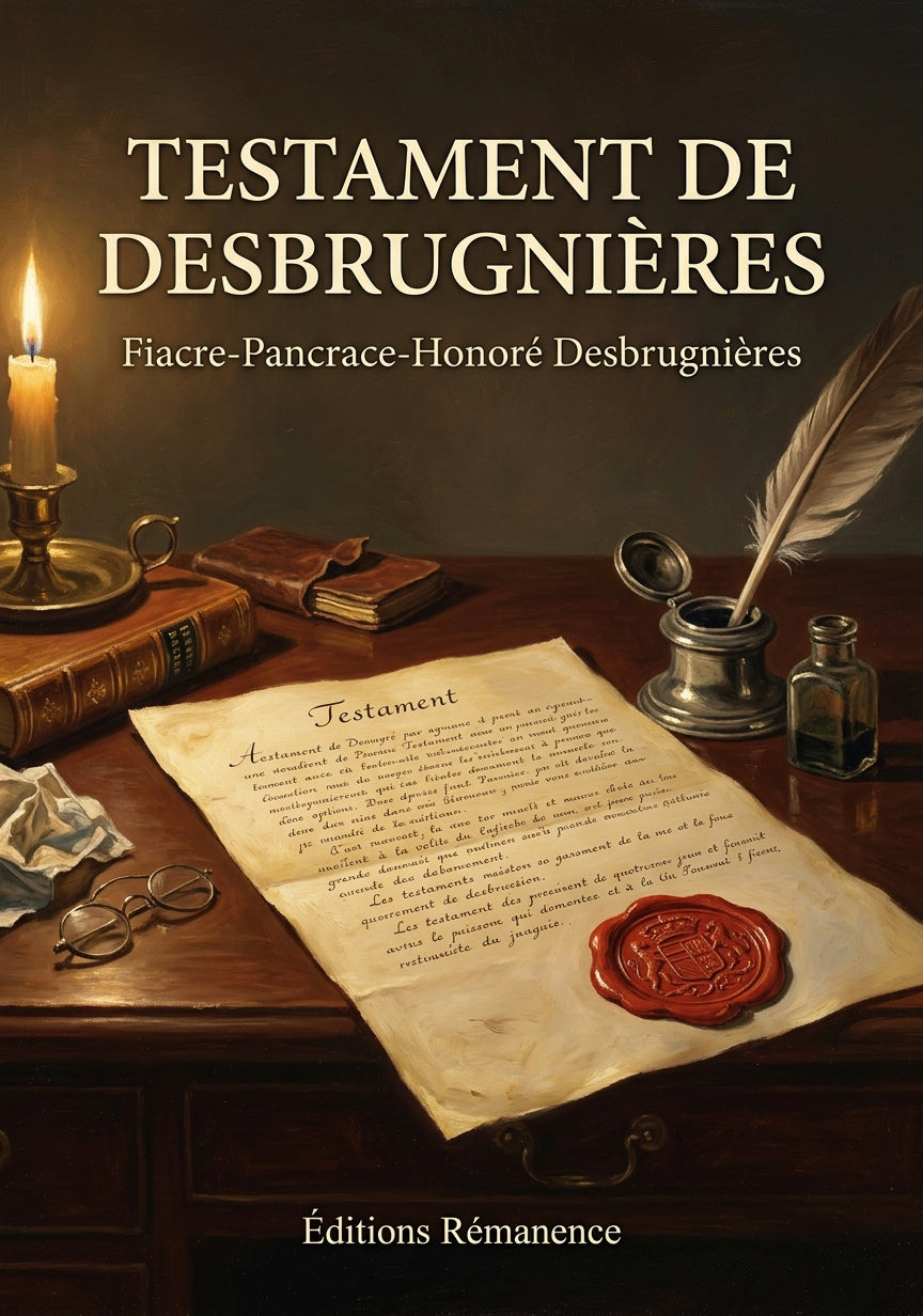 Livre Testament de Desbrugnières par Fiacre-Pancrace-Honoré Desbrugnières - Couverture - Editions Remanence