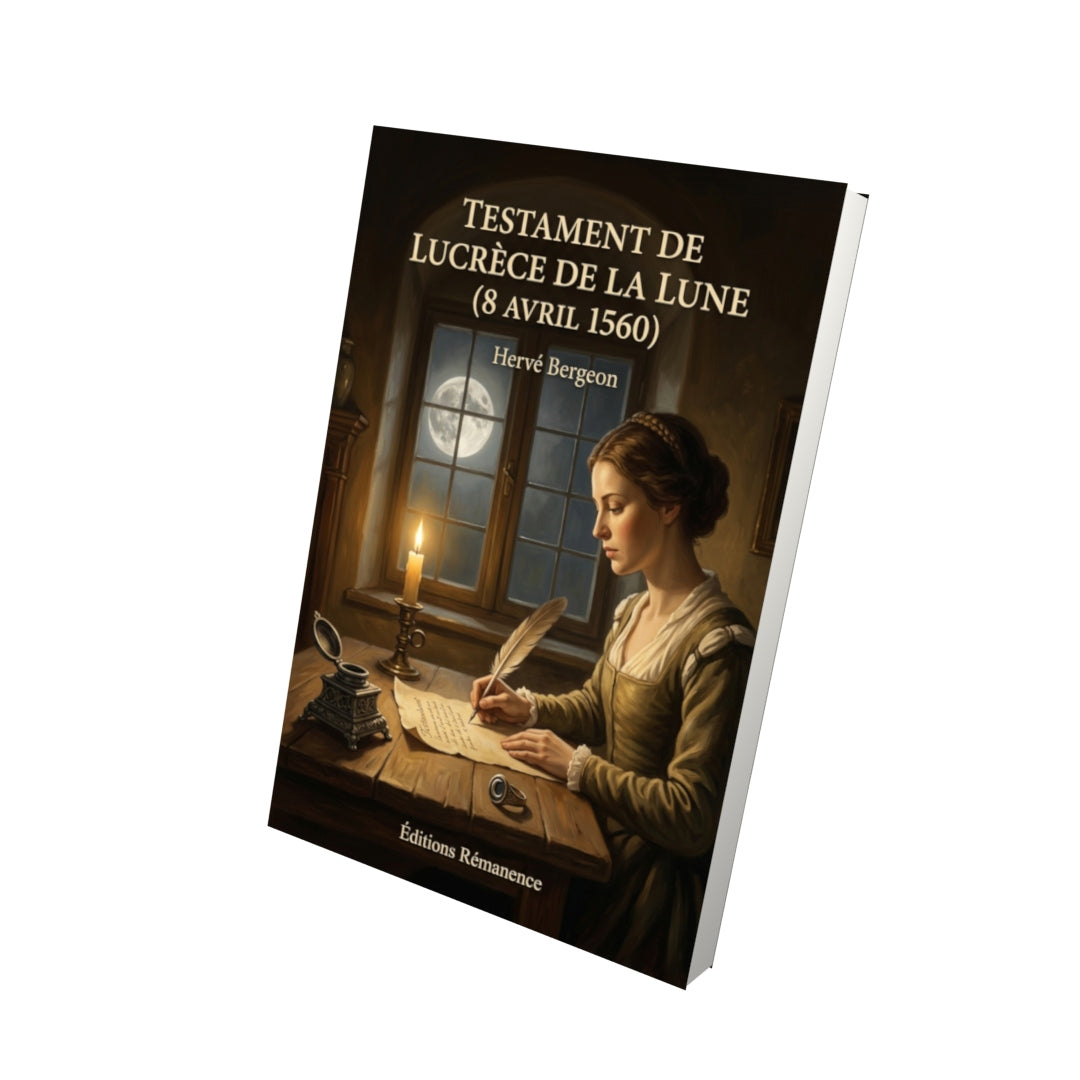 Livre Testament de Lucrèce de La Lune (8 avril 1560) par Hervé Bergeon - Vue 3D - Editions Remanence