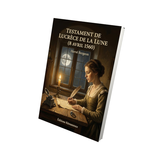 Livre Testament de Lucrèce de La Lune (8 avril 1560) par Hervé Bergeon - Vue 3D - Editions Remanence