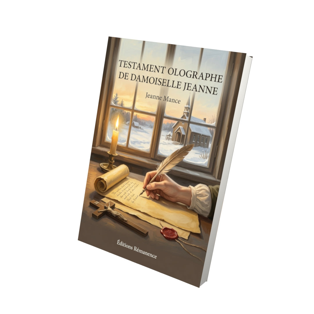Livre Testament olographe de Damoiselle Jeanne par Jeanne Mance - Vue 3D - Editions Remanence