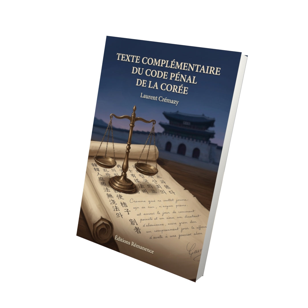 Livre Texte complémentaire du Code pénal de la Corée par Laurent Crémazy - Vue 3D - Editions Remanence