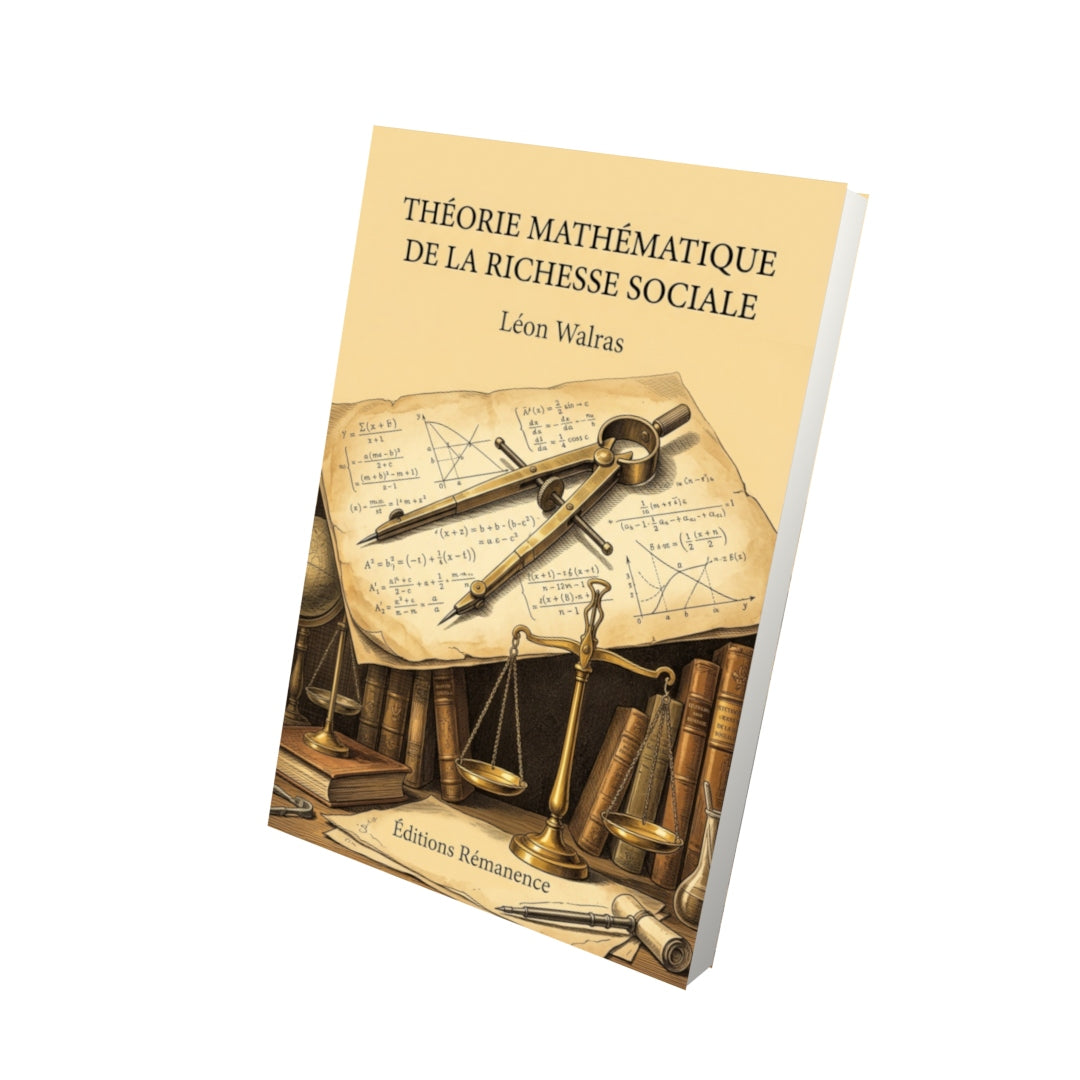 Livre Théorie mathématique de la richesse sociale par Léon Walras - Vue 3D - Editions Remanence