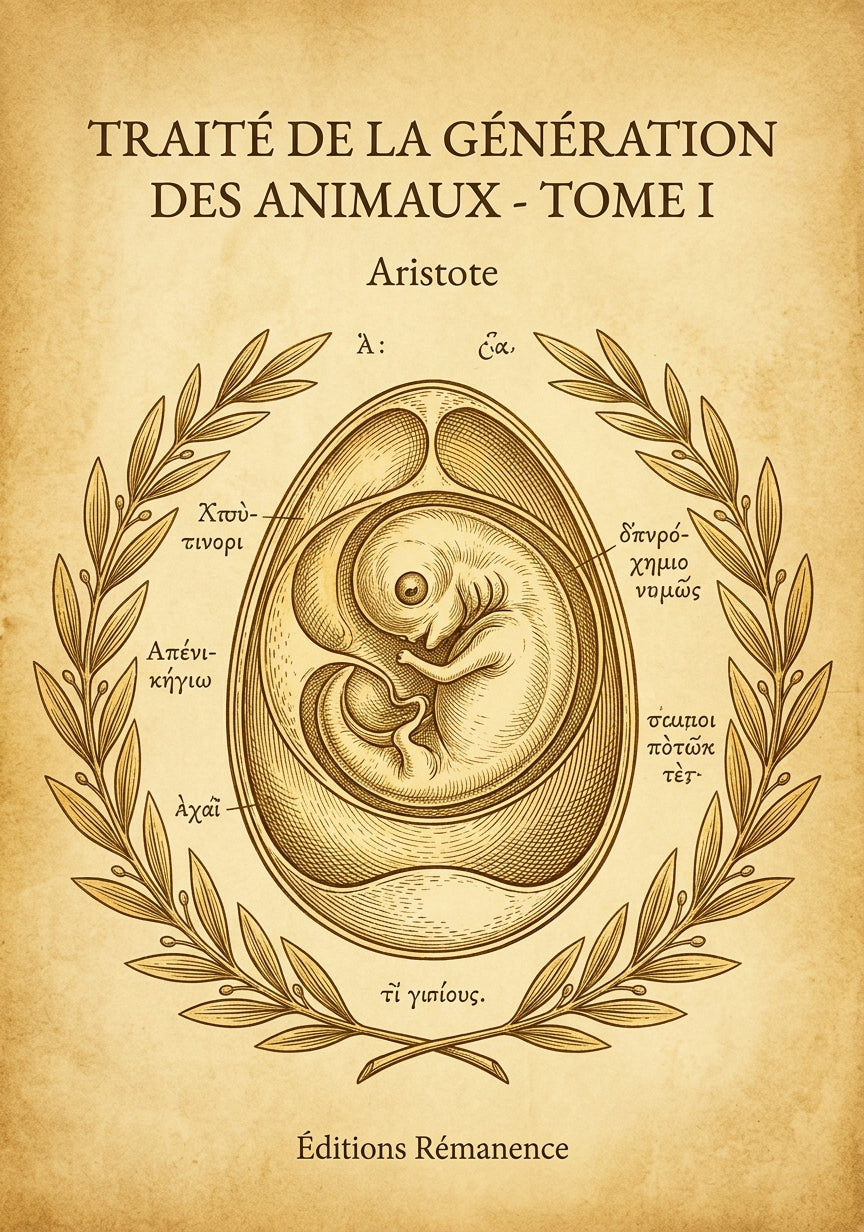Livre Traité de la génération des animaux - Tome I par Aristote - Couverture - Editions Remanence