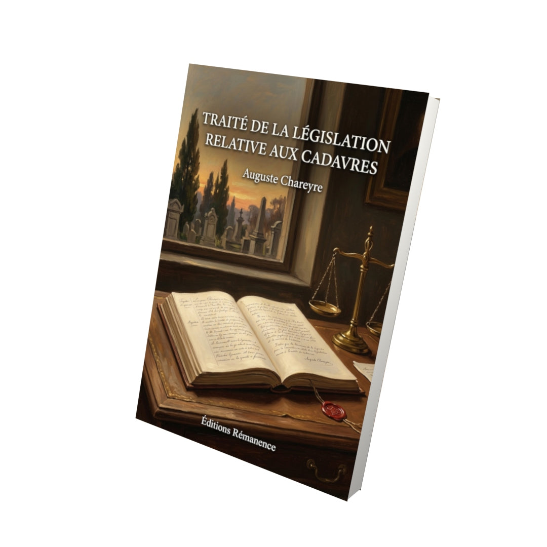 Livre Traité de la législation relative aux cadavres par Auguste Chareyre - Vue 3D - Editions Remanence