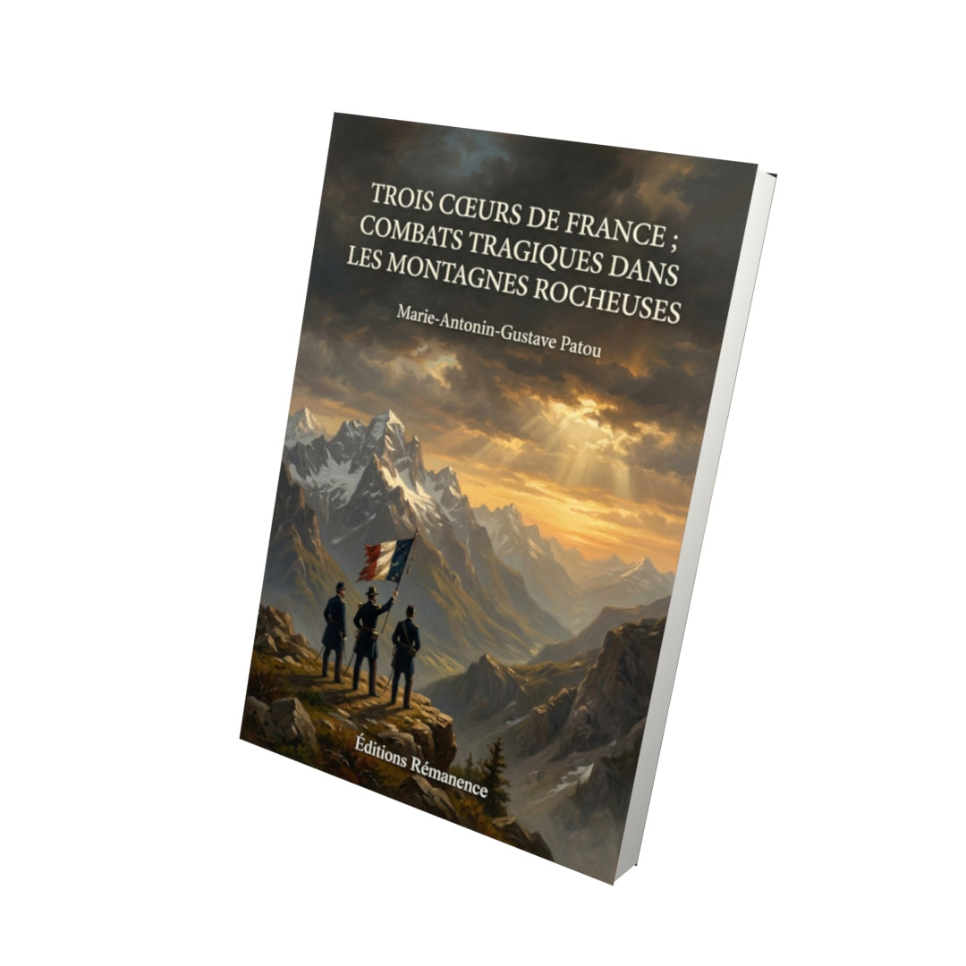Livre Trois cœurs de France ; Combats tragiques dans les montagnes Rocheuses par Marie-Antonin-Gustave Patou - Vue 3D - Editions Remanence