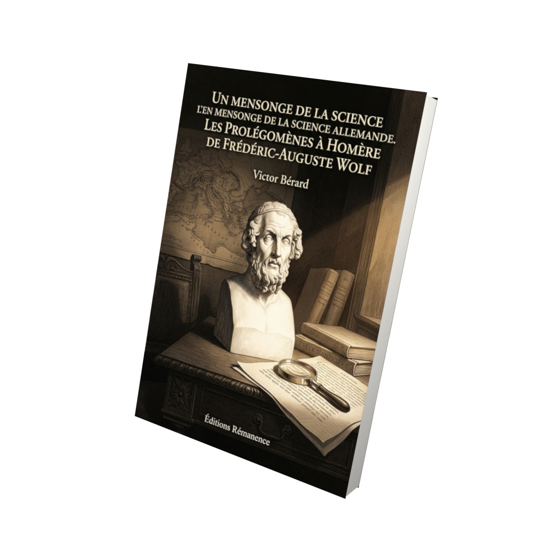 Livre Un mensonge de la science allemande. Les prolégomènes à Homère de Frédéric-Auguste Wolf par Victor Bérard - Vue 3D - Editions Remanence