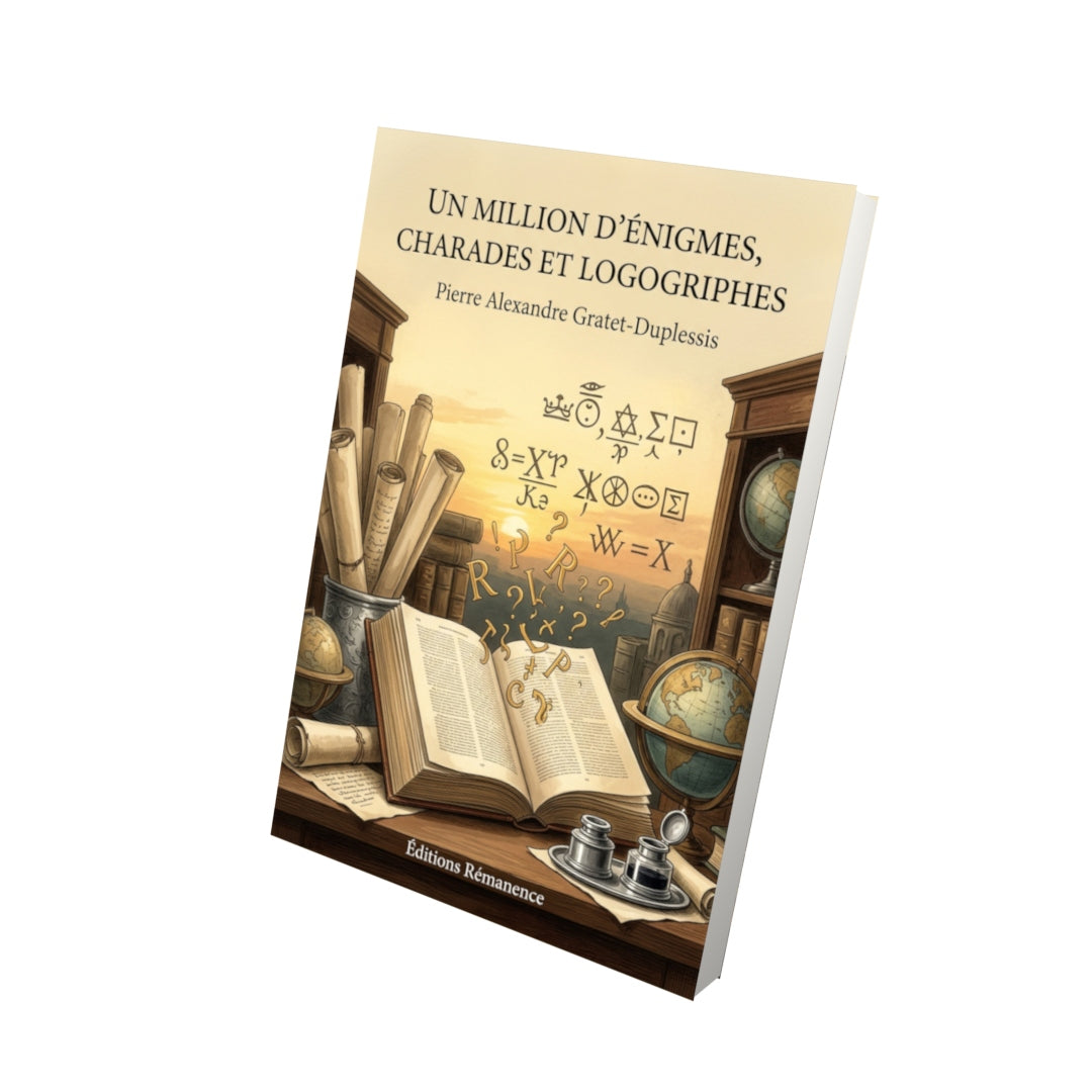 Livre Un million d’énigmes, charades et logogriphes par Pierre Alexandre Gratet-Duplessis - Vue 3D - Editions Remanence