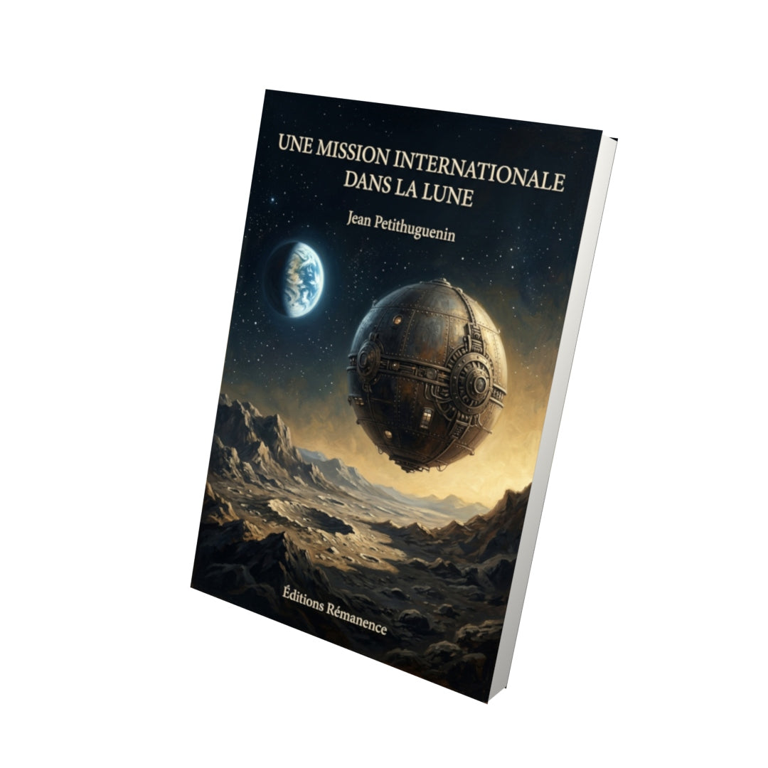 Livre Une Mission internationale dans la Lune par Jean Petithuguenin - Vue 3D - Editions Remanence