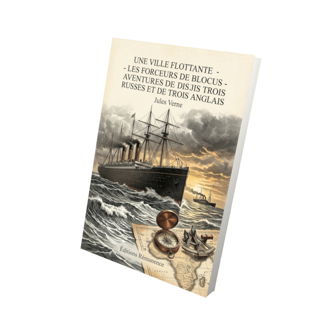 Livre Une ville flottante - Les Forceurs de blocus - Aventures de trois Russes et de trois Anglais par Jules Verne - Vue 3D - Editions Remanence