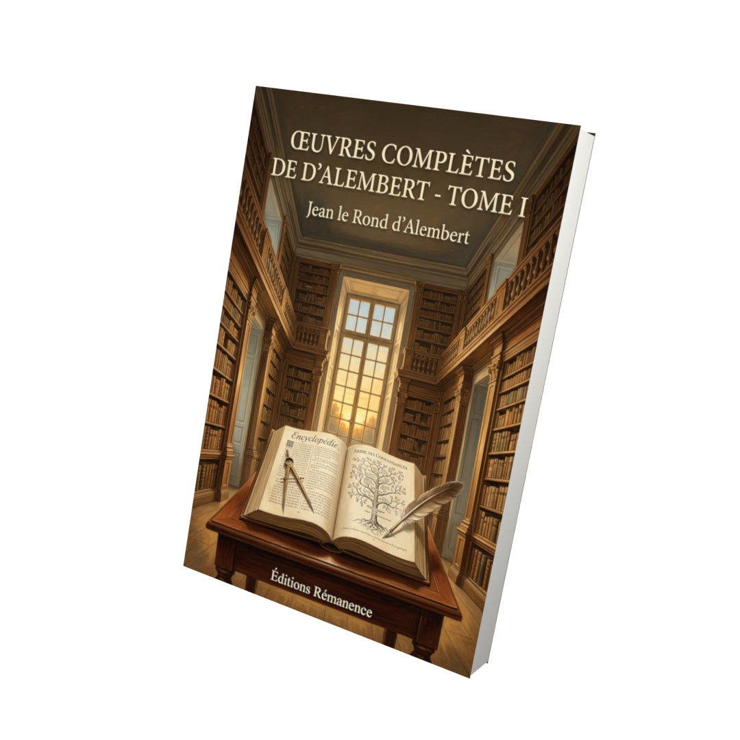 Livre Œuvres complètes de D’Alembert - Tome I par Jean le Rond d’Alembert - Vue 3D - Editions Remanence