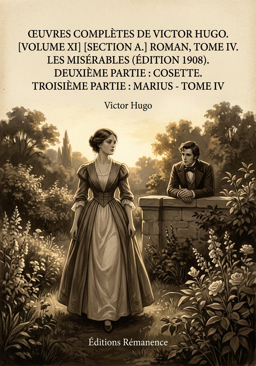 Livre Œuvres complètes de Victor Hugo. [volume XI] [Section A.] Roman, tome IV. Les Misérables (édition 1908). Deuxième partie  : Cosette. Troisième partie : Marius - Tome IV par Victor Hugo - Couverture - Editions Remanence