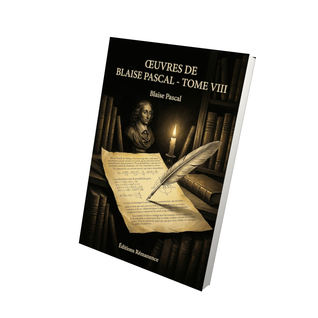 Livre Œuvres de Blaise Pascal - Tome VIII par Blaise Pascal - Vue 3D - Editions Remanence
