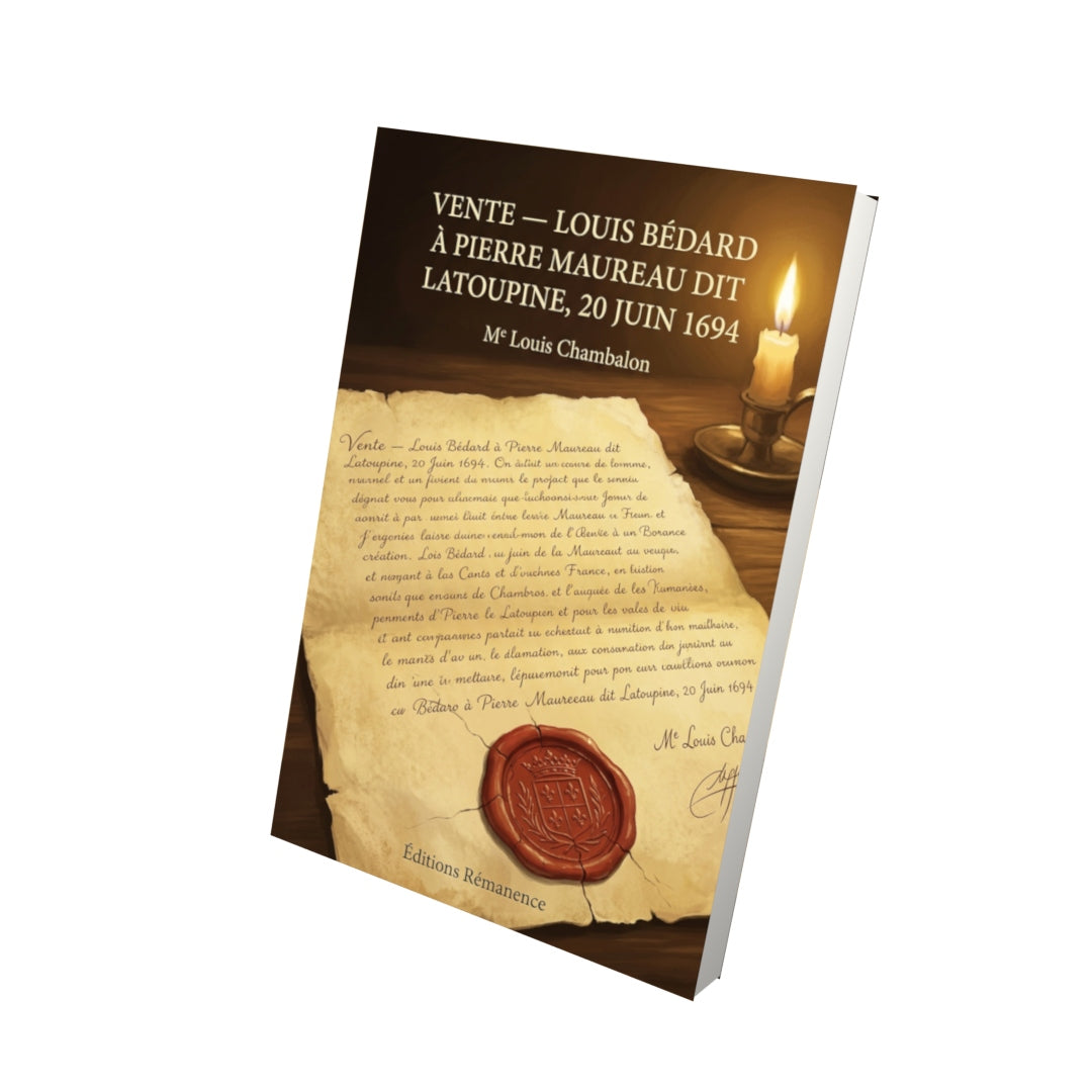 Livre Vente — Louis Bédard à Pierre Maureau dit Latoupine, 20 juin 1694 par Me Louis Chambalon - Vue 3D - Editions Remanence