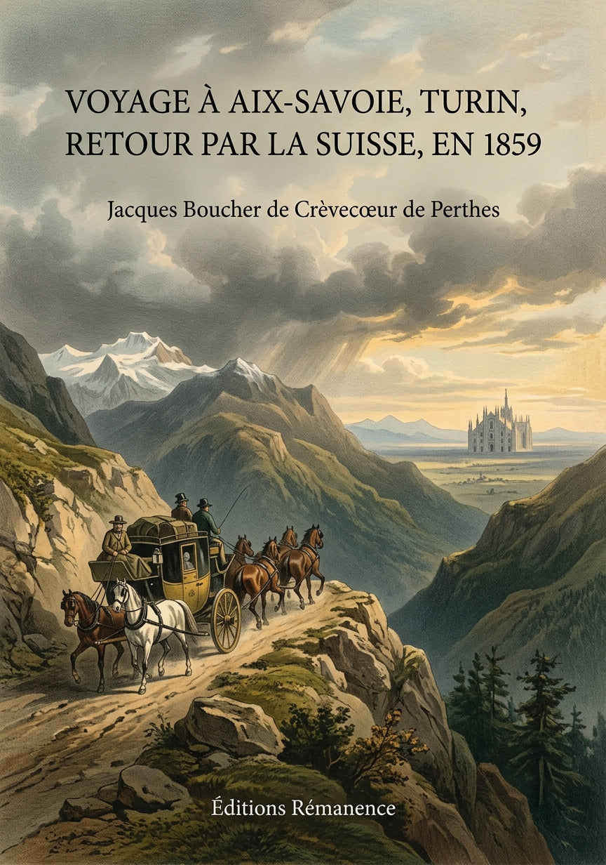 Livre Voyage à Aix-Savoie, Turin, Milan, retour par la Suisse, en 1859 par Jacques Boucher de Crèvecœur de Perthes - Couverture - Editions Remanence