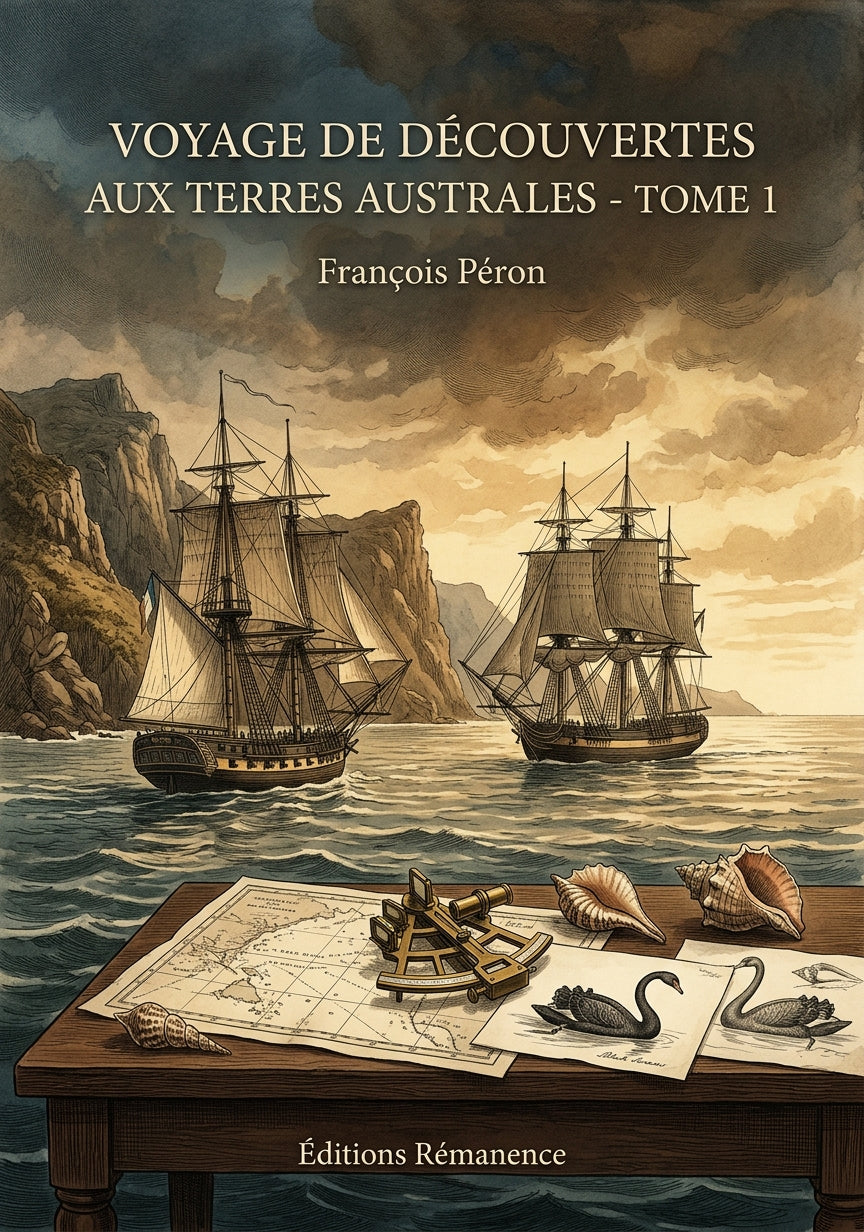 Livre Voyage de découvertes aux terres australes - Tome 1 par François Péron - Couverture - Editions Remanence