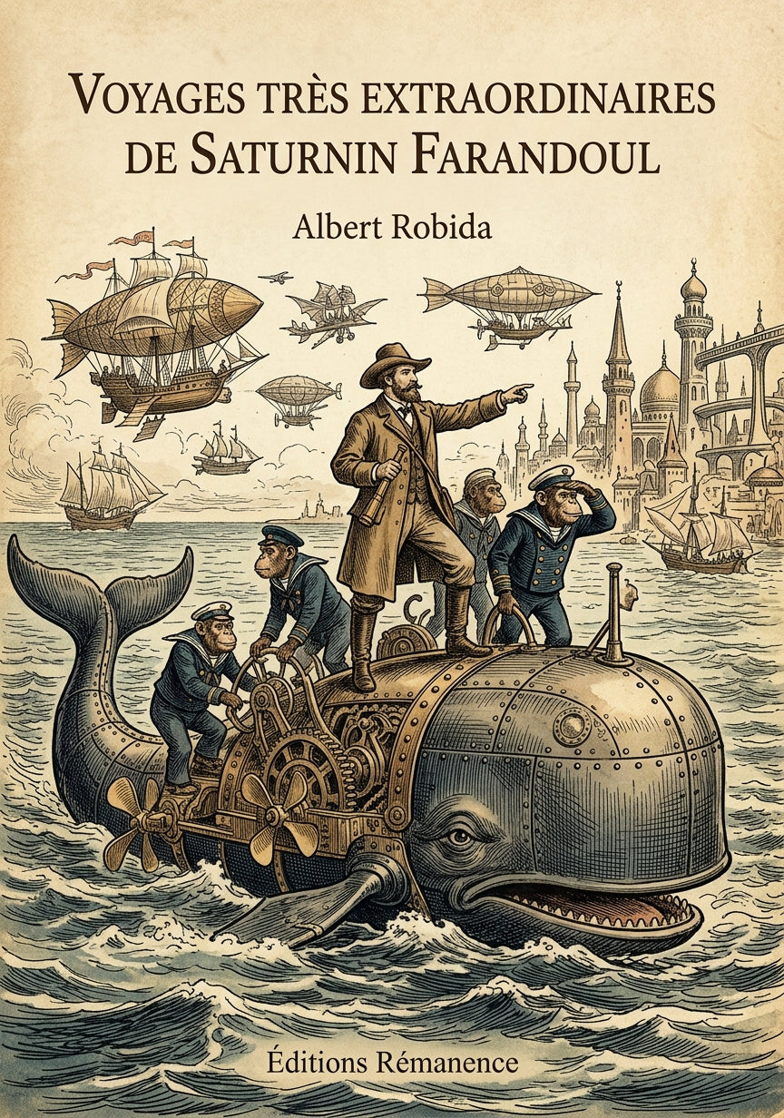 Livre Voyages très extraordinaires de Saturnin Farandoul par Albert Robida - Couverture - Editions Remanence